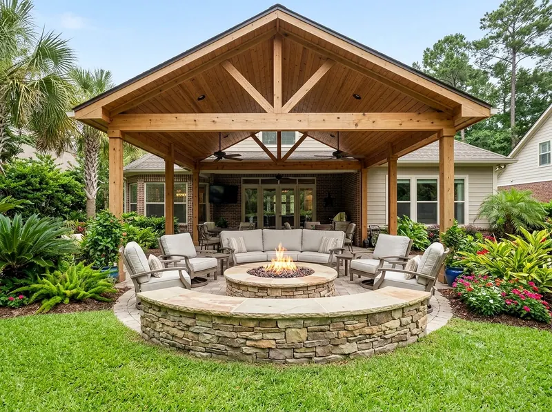 Large Natural cedar Gas Tropical fire pit