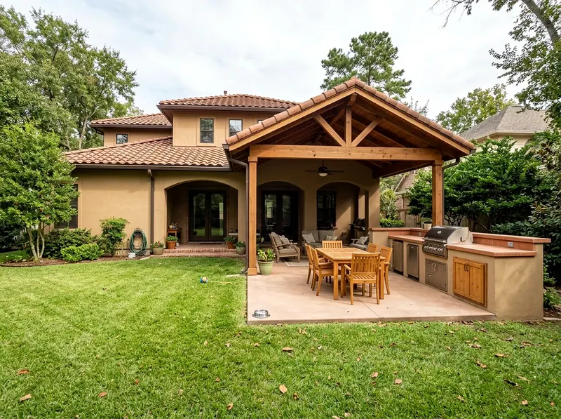 16 linear ft Natural cedar Kitchen Mediterranean outdoor kitchen