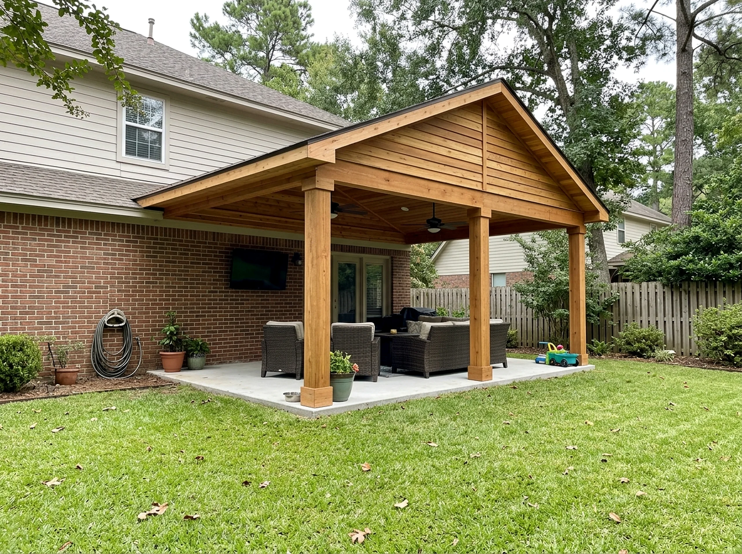 10×12 ft Natural cedar Solid Modern Gable Attached patio cover