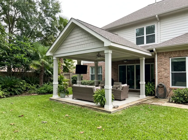 10×12 ft White Solid Tropical Gable Freestanding patio cover