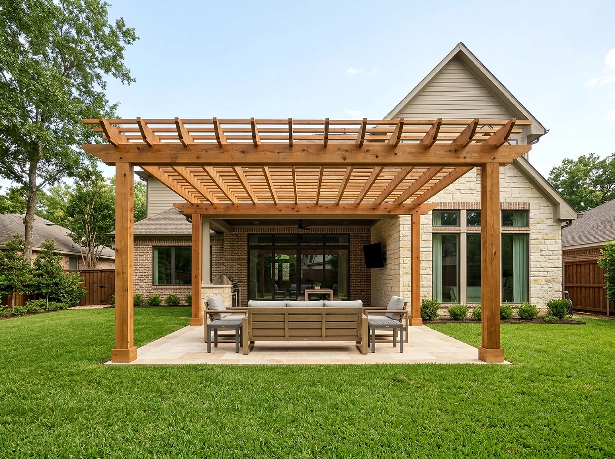 120 sq ft Limestone Cedar Modern Open pergola