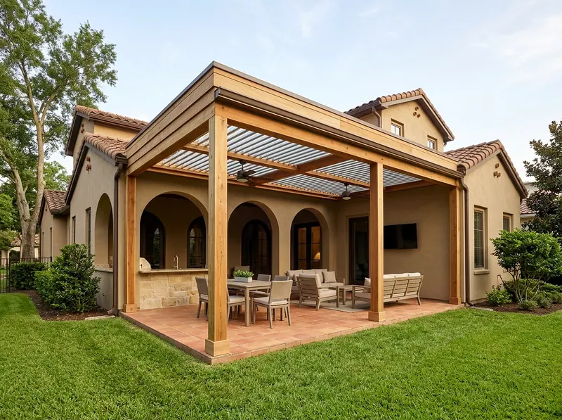 300 sq ft Natural cedar Louvered Mediterranean Louvered pergola