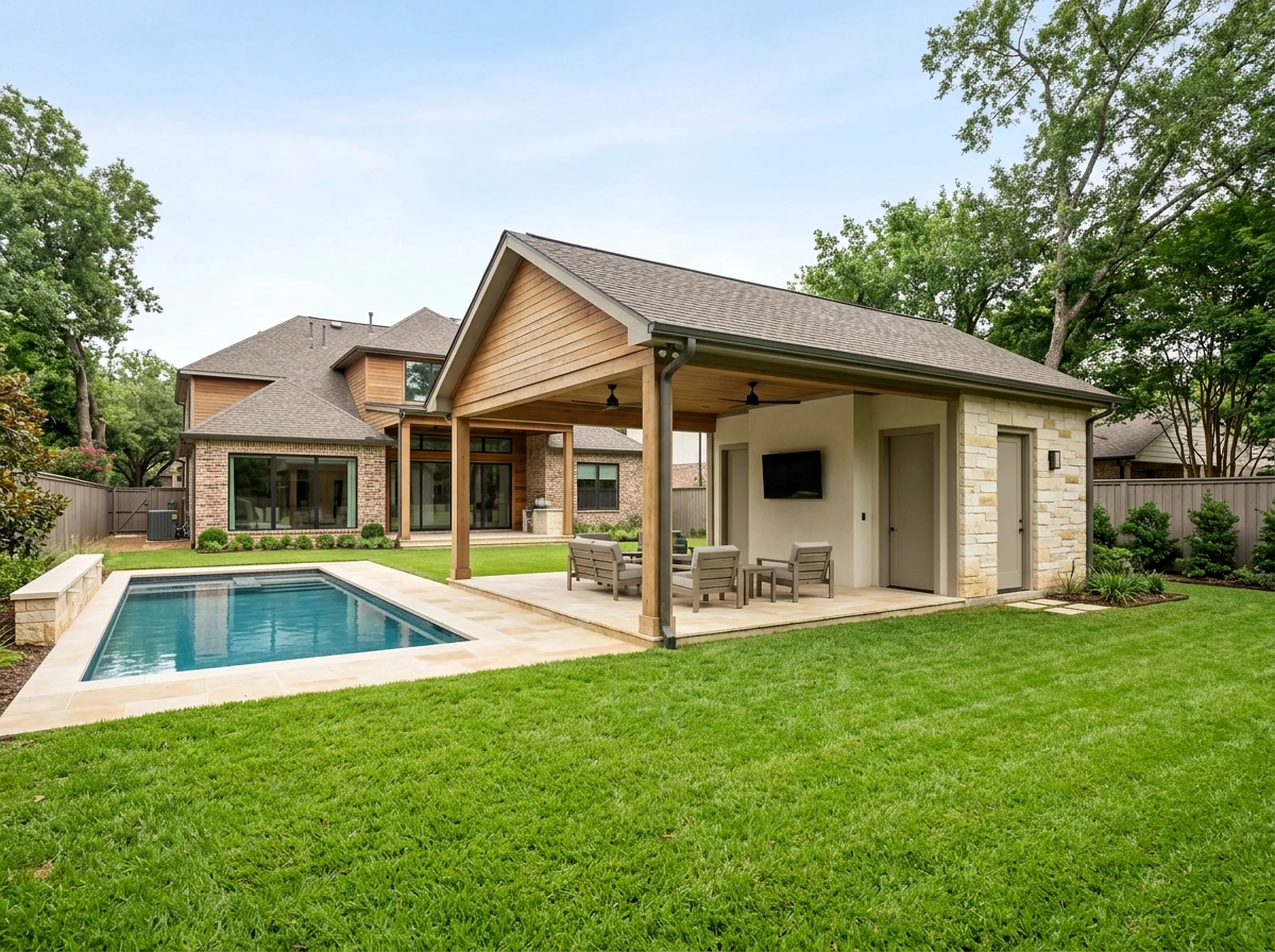 Smaller yard Limestone Open Modern pool house
