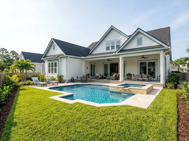Smaller yard Limestone Value finish Coastal shotcrete pool