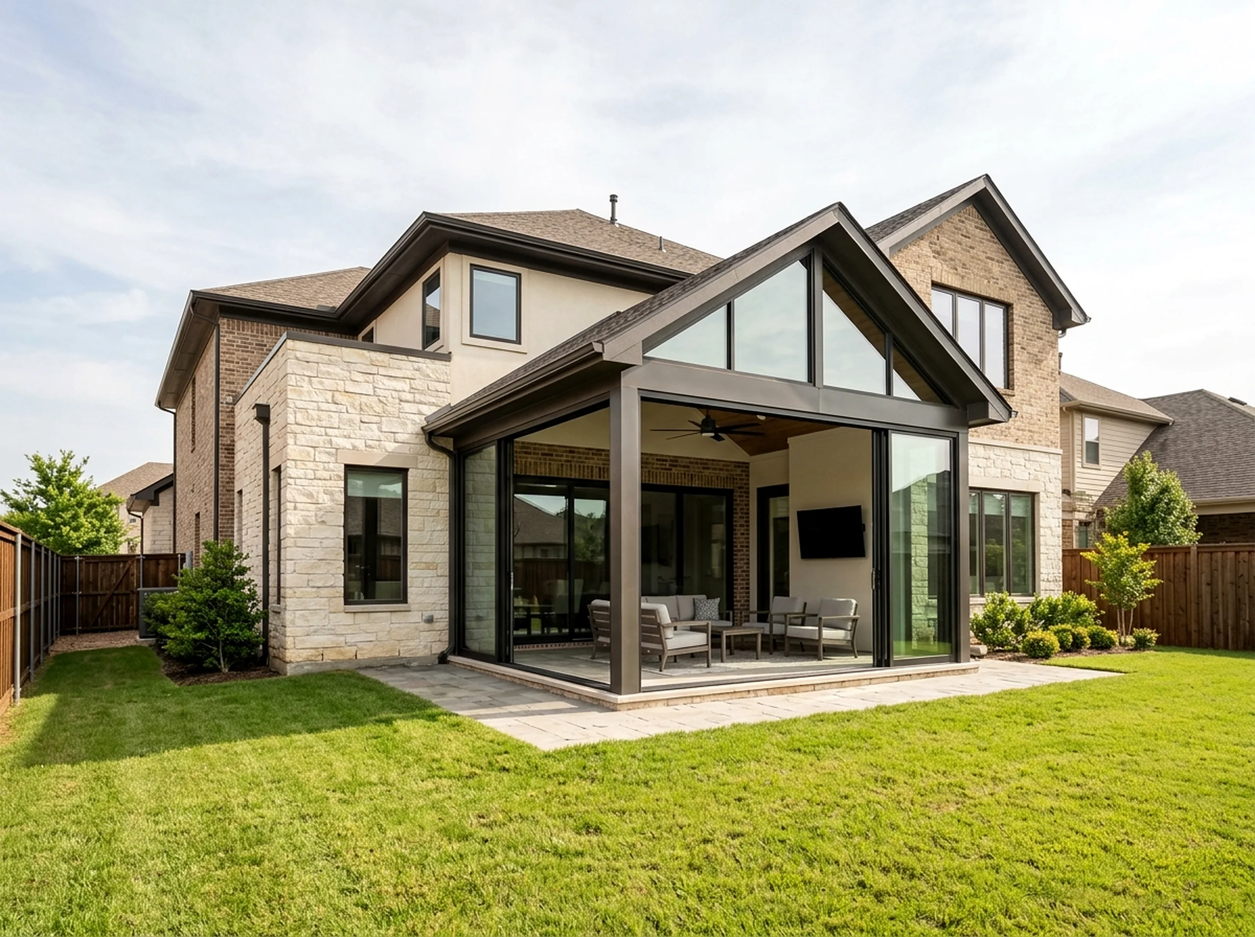 120 sq ft Limestone Three-season Modern sunroom