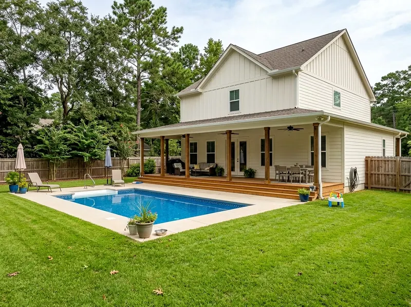 Family yard White Standard liner Farmhouse vinyl liner pool
